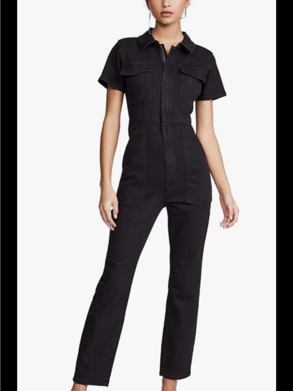 Good American Women’s Utility Jumpsuit Black Short Sleeve Zip-Front Size 2 NEW